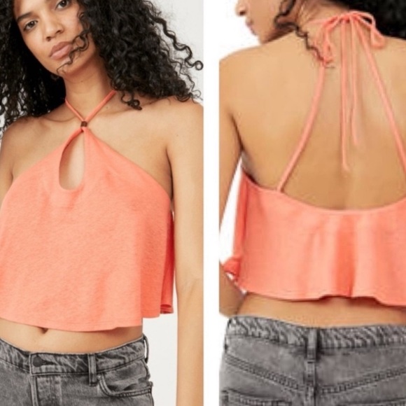 New! Free People Long Weekend Linen Blend Knit Halter Tank - Picture 1 of 11